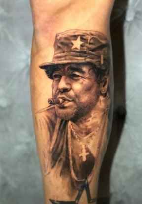 Marcos Rojo had a tattoo of Diego Maradona posing as Fidel Castro on his leg