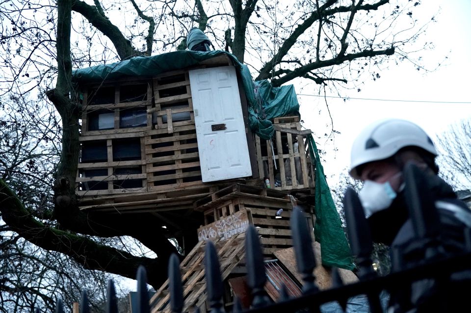 A makeshift treehouse was made