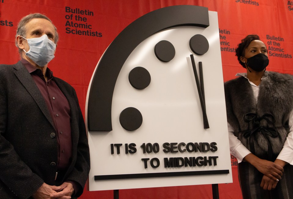 The hand remains at 100 seconds to midnight as scientists Dr Robert Rosner and Dr Suzet McKinney unveil the Doomsday Clock prediction