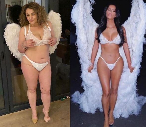 Nadia Sawalha dressed up like Kim Kardashian's Victoria's Secret Halloween costume from 2018