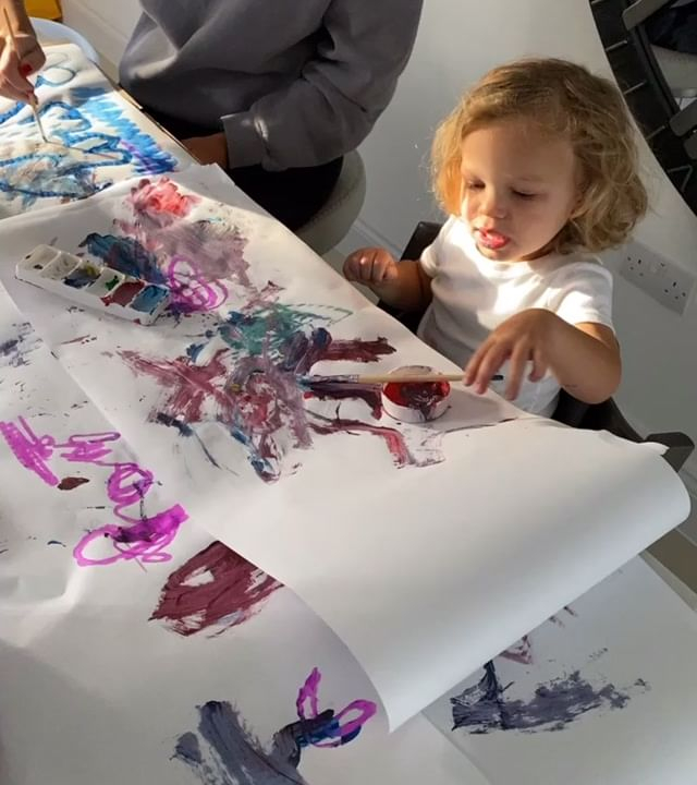 He shared a video of his son painting in their home