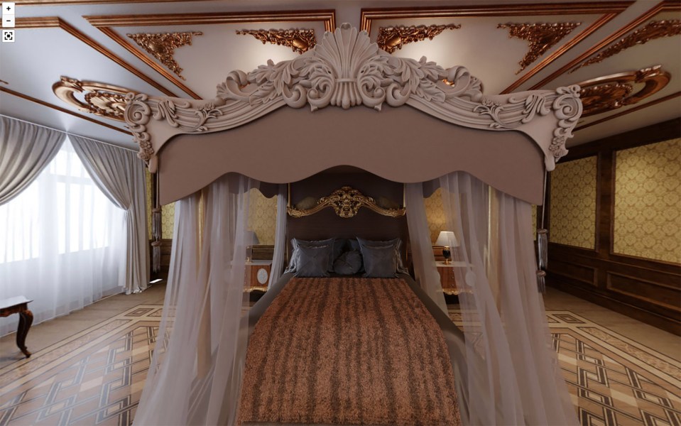 The master bedroom at the Praskoveevka Estate - said to be 39 times the size of Monaco