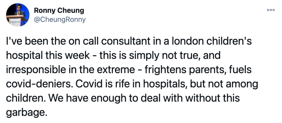 He said Covid was 'rife in hospitals, but not among children'