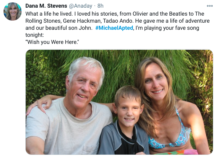 Mr Apted's second wife, Dana, tweeted about his death