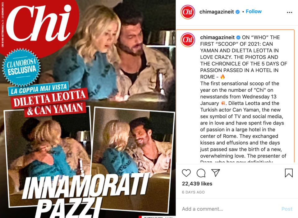 Italian magazine Chi revealed the photos of Leotta and Yaman together in Rome