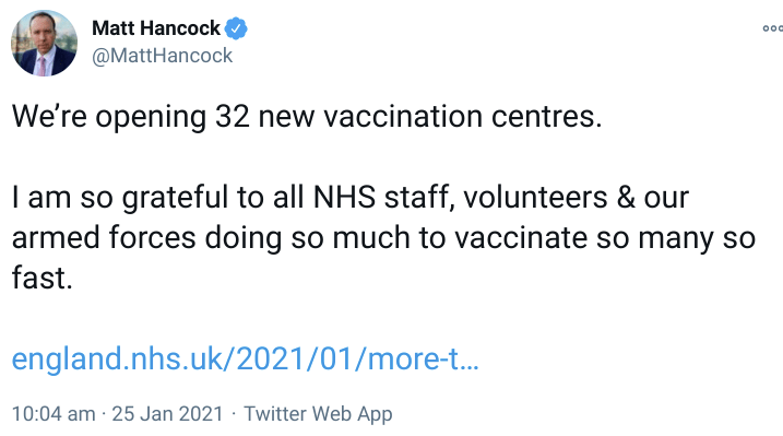 Mr Hancock also gave an update on Covid jabs