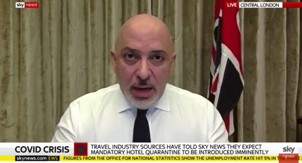 Vaccines minister Nadhim Zahawi said a decision on quarantining visitors at hotels was likely to be announced on Tuesday