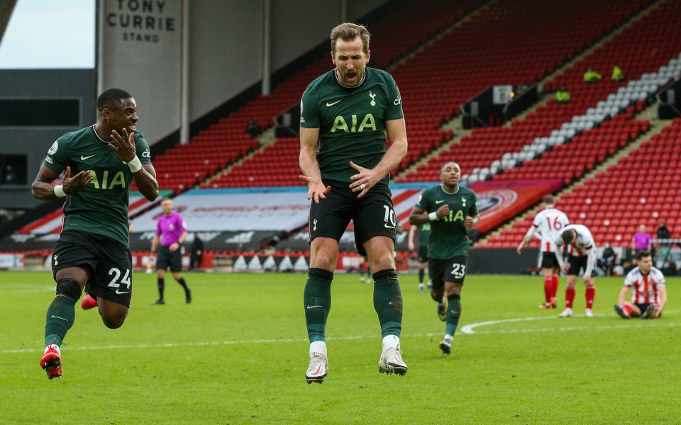 Harry Kane jumped for joy after doubling Tottenham's lead moments before the break