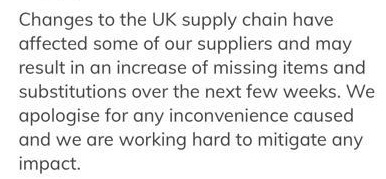 Ocado sent an email to customers warning them that there will be more missing items than usual