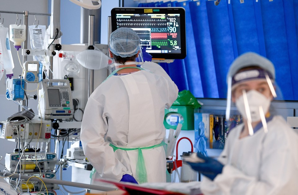 Staff at University Hospital Monklands attend to a Covid-positive patient on the ICU ward