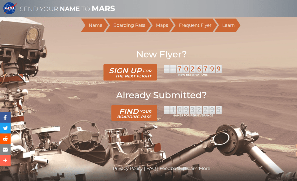 Nasa is accepting applications for wannabe space explorers who wish to launch their names to Mars