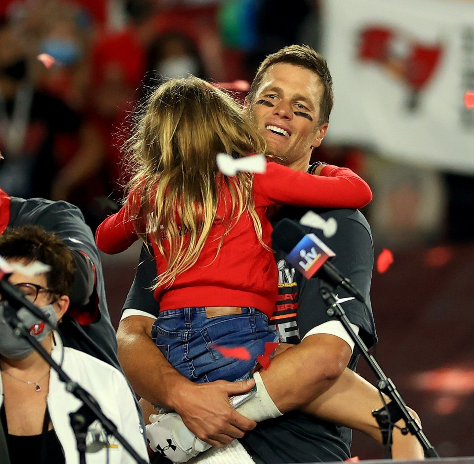 The quarterback celebrated with his family after another Super Bowl win