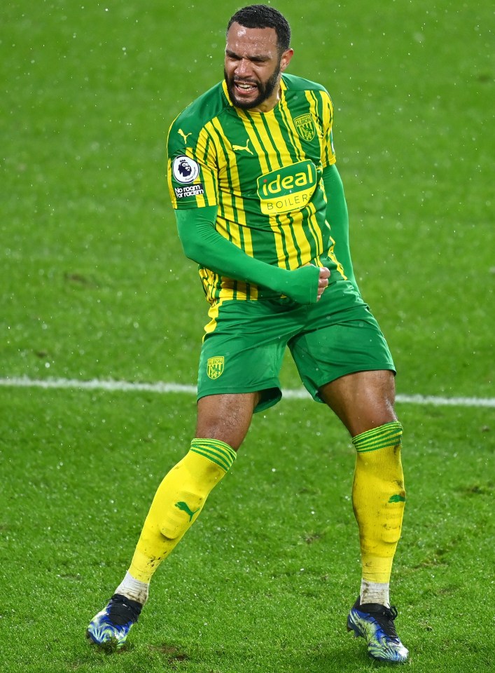 Matt Phillips celebrates his West Brom opener just before the break