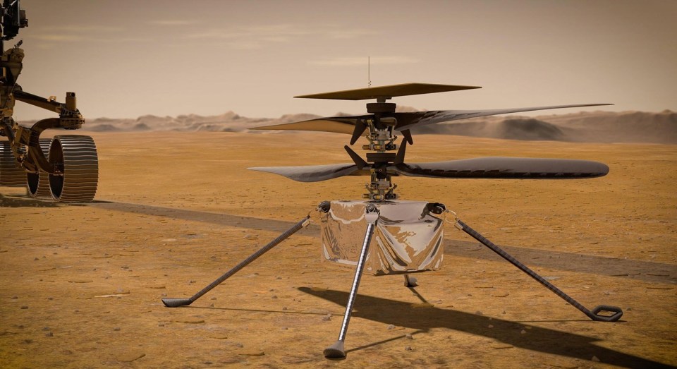 NASA's Ingenuity Mars Helicopter stands on the Red Planet's surface