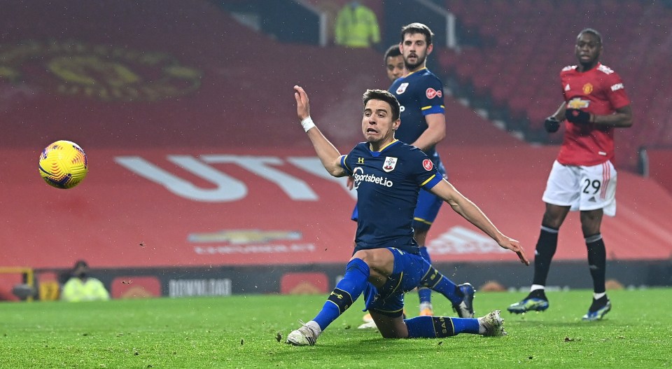 The despair on Jan Bednarek's face is clear as his own goal put Man Utd 3-0 up