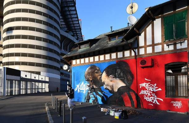 The stunning mural is located right outside of the San Siro