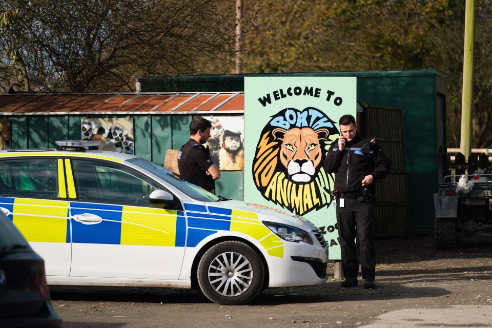 Cops outside the animal park in 2017 after a lynx bolted