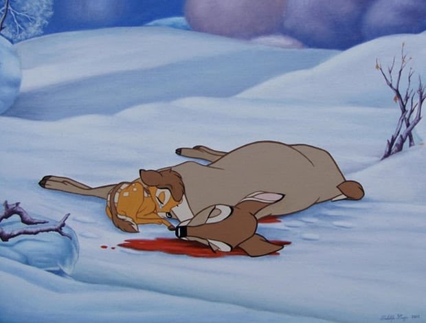 Bambi’s mum is shot off screen by a hunter