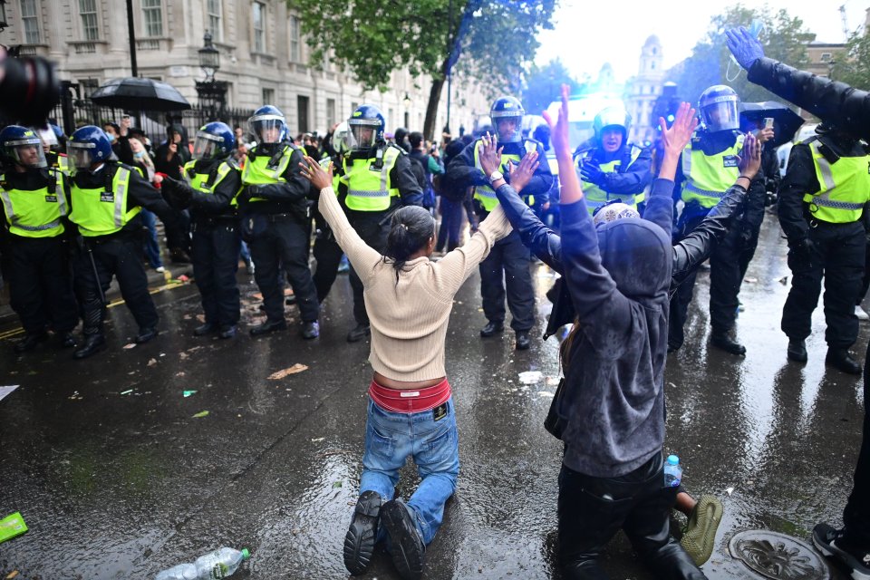 On June 6, protesters clashed with police on Whitehall, outside Downing Street