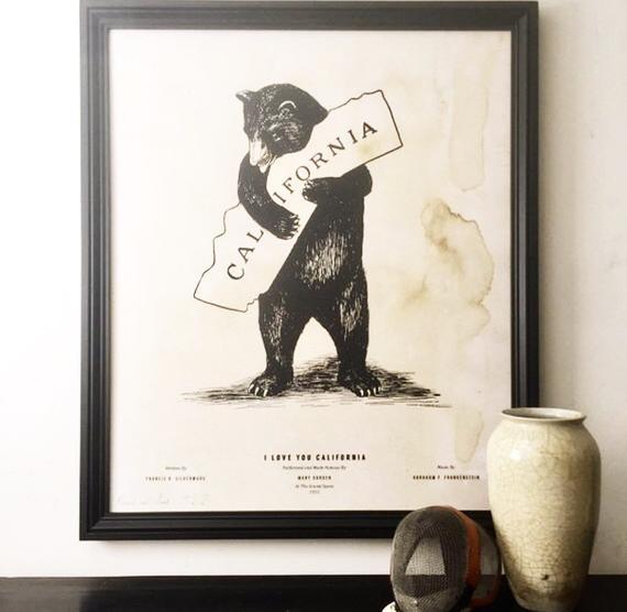 The pair have this 'I Love You California' print hanging above the fireplace