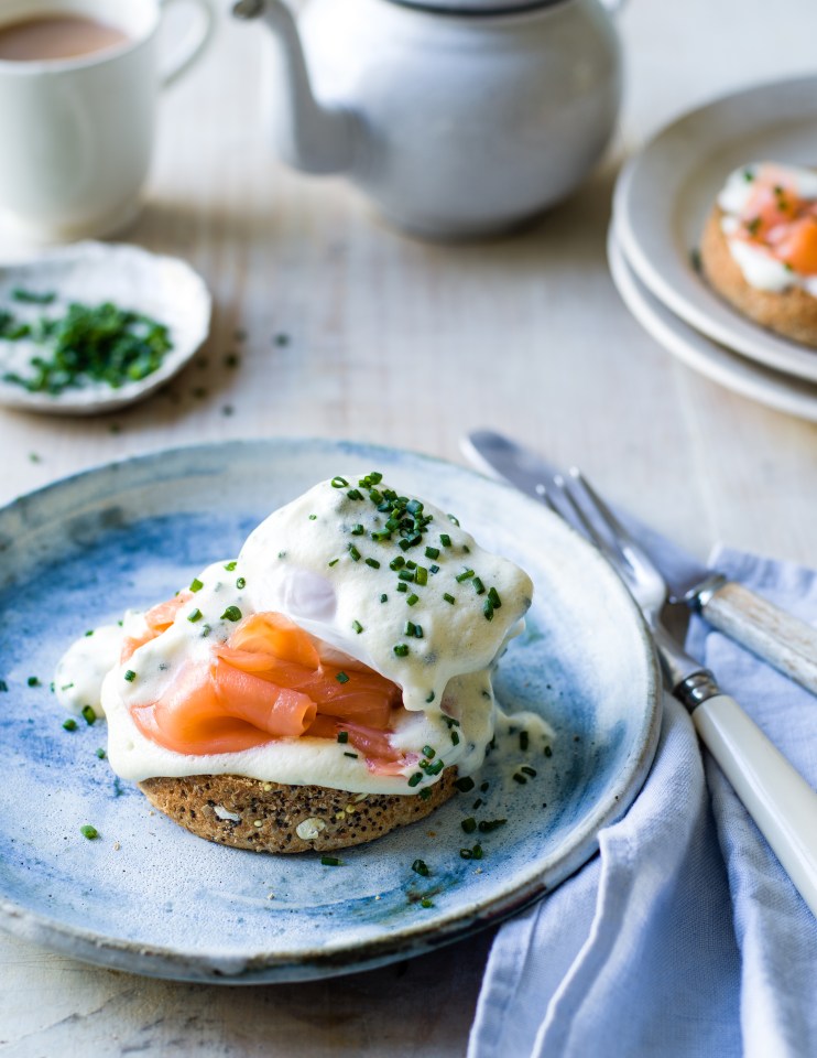 Spread a little of the sauce over each muffin half and divide the salmon between them, then top each with a poached egg