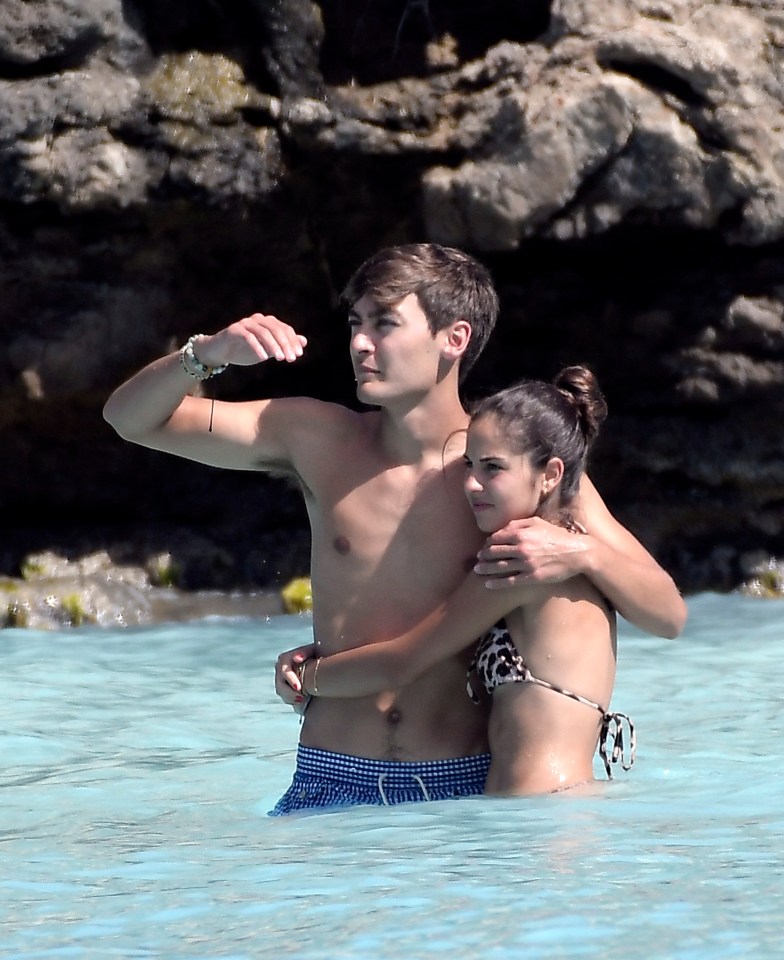 The couple enjoyed a dip in the sea during their trip to the beach