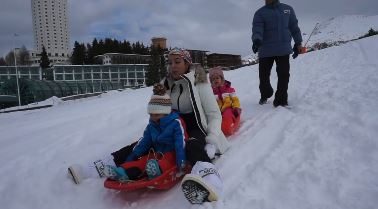 Georgina Rodriguez and the kids appeared to enjoy sledging