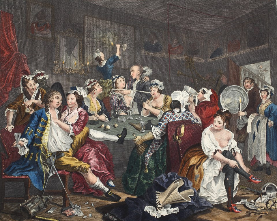 Orgies like the one depicted by Hogarth in The Rake’s Progress were organised on a theatrical scale