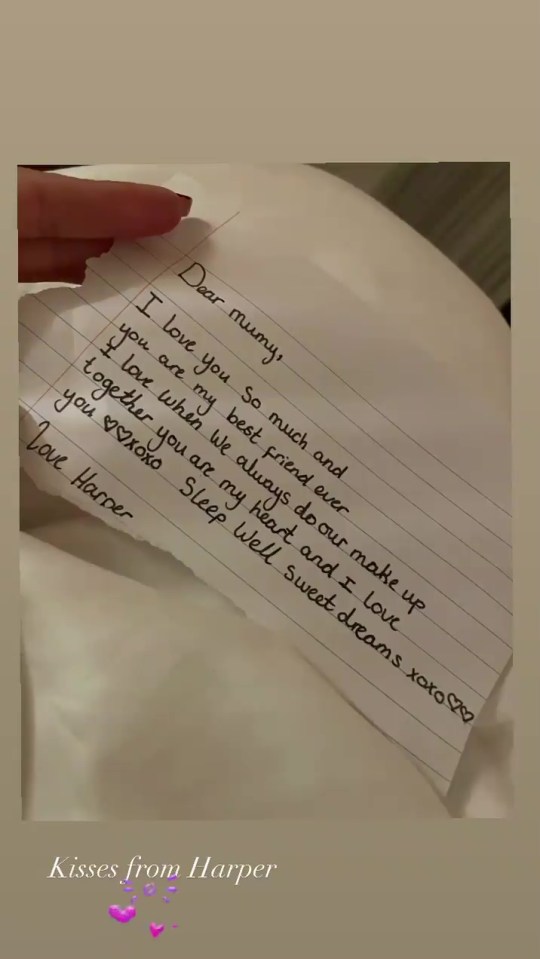 The note Harper sent her mum