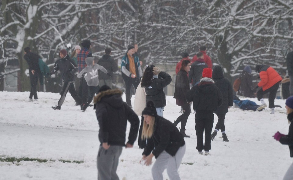 A snowball fight broke out in Leeds today