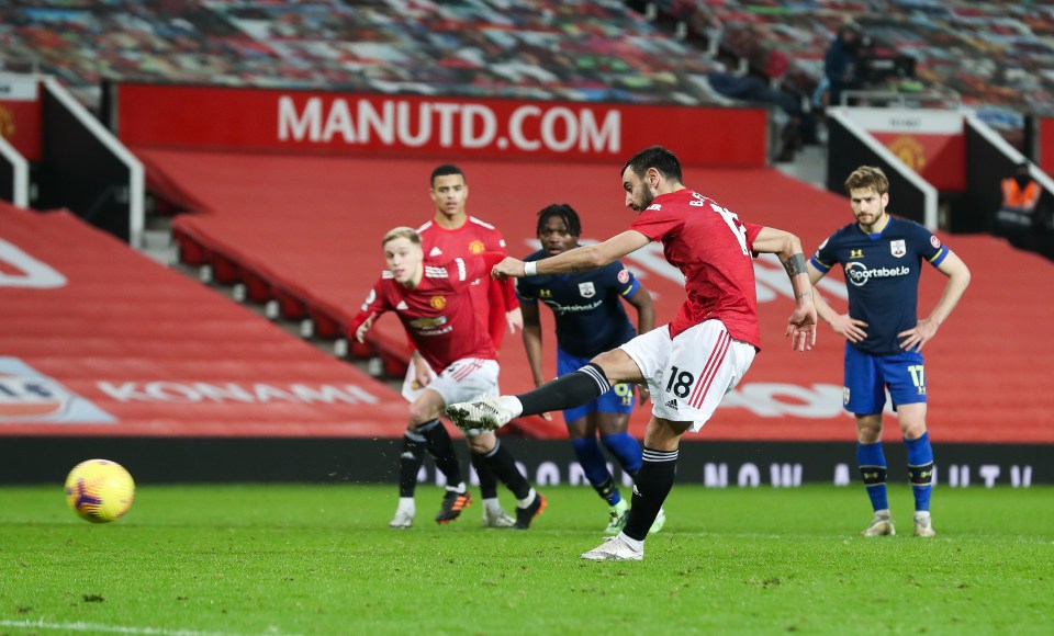 Midfield hero Bruno Fernandes tucked home from the penalty spot in the 87th minute, and Man Utd still had time to add two more goals