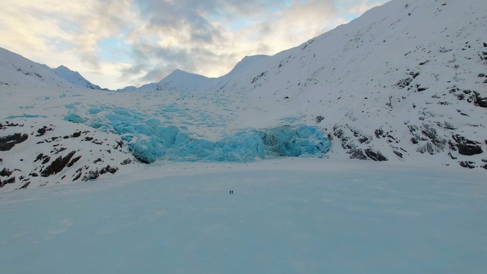 Two explorers crossing the ice in Anarctica on July 25 2020