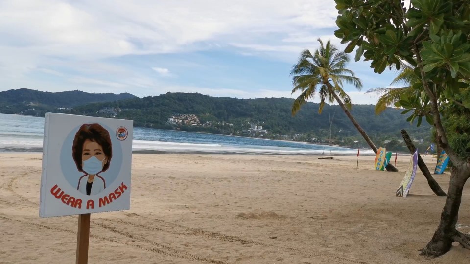 An empty beach in Thailand, which would normally be thronging with tourists