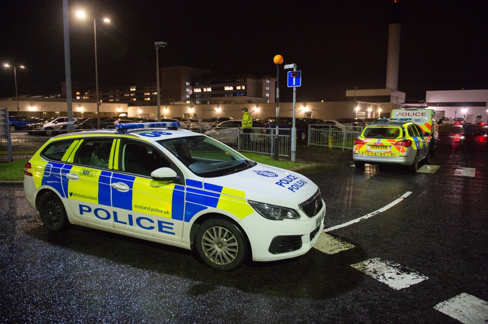 Police at Crosshouse Hospital, Ayrshire, Scotland