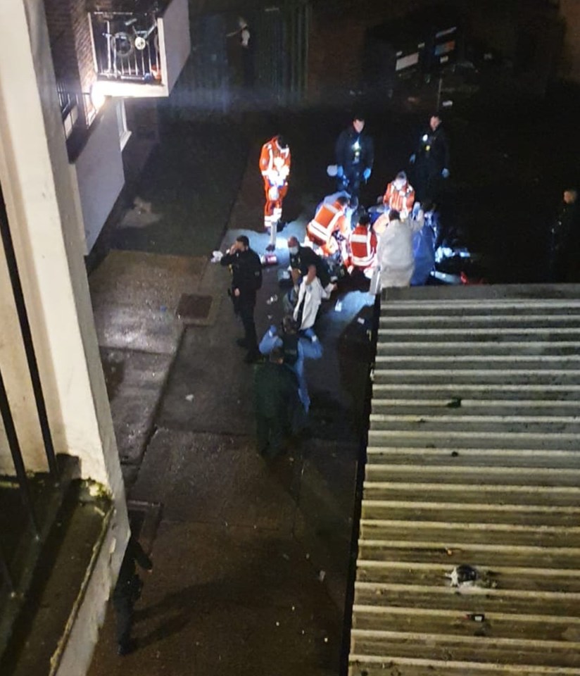 Police and emergency services at the scene of a fatal stabbing at flats on Wisbeach Road, in Croydon, London