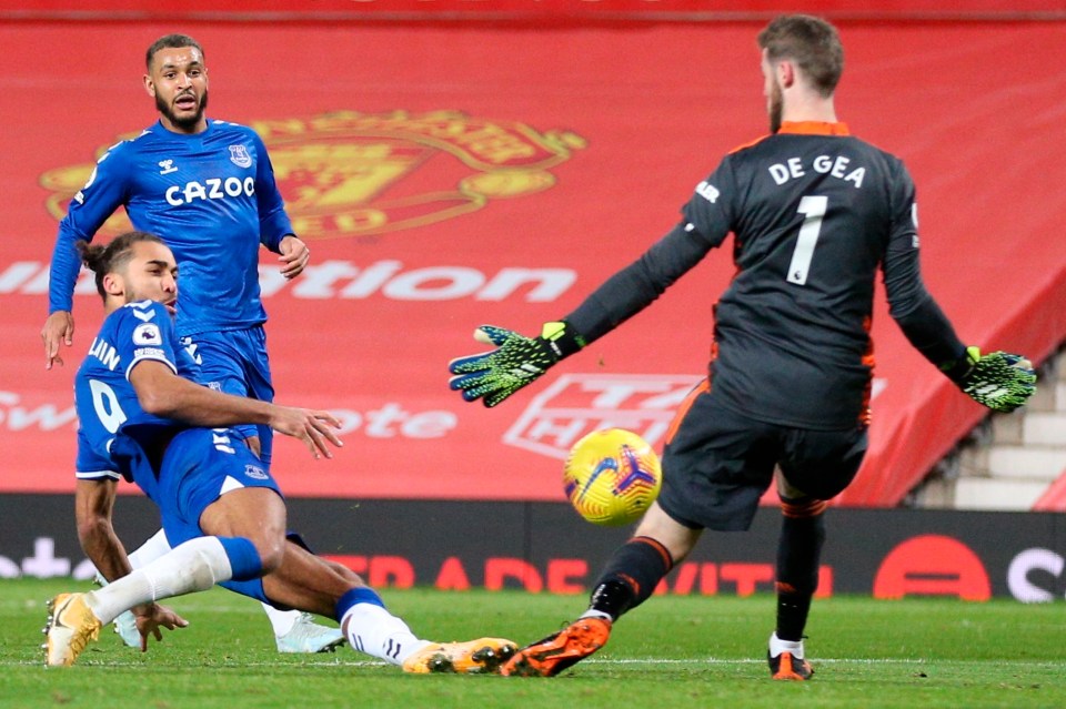 Dominic Calvert-Lewin scored Everton's third shot on target from inside the box to make it 3-3 at Old Trafford