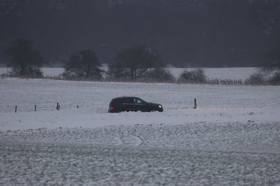 Traffic struggling through the snow on the A249 in Kent