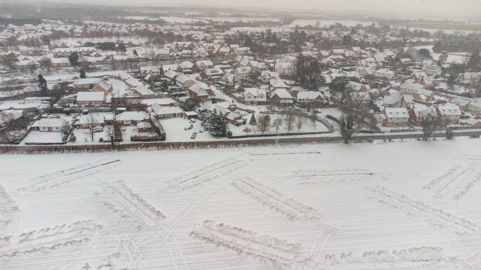 Thurston village in Suffolk was transformed into a wintry wonderland