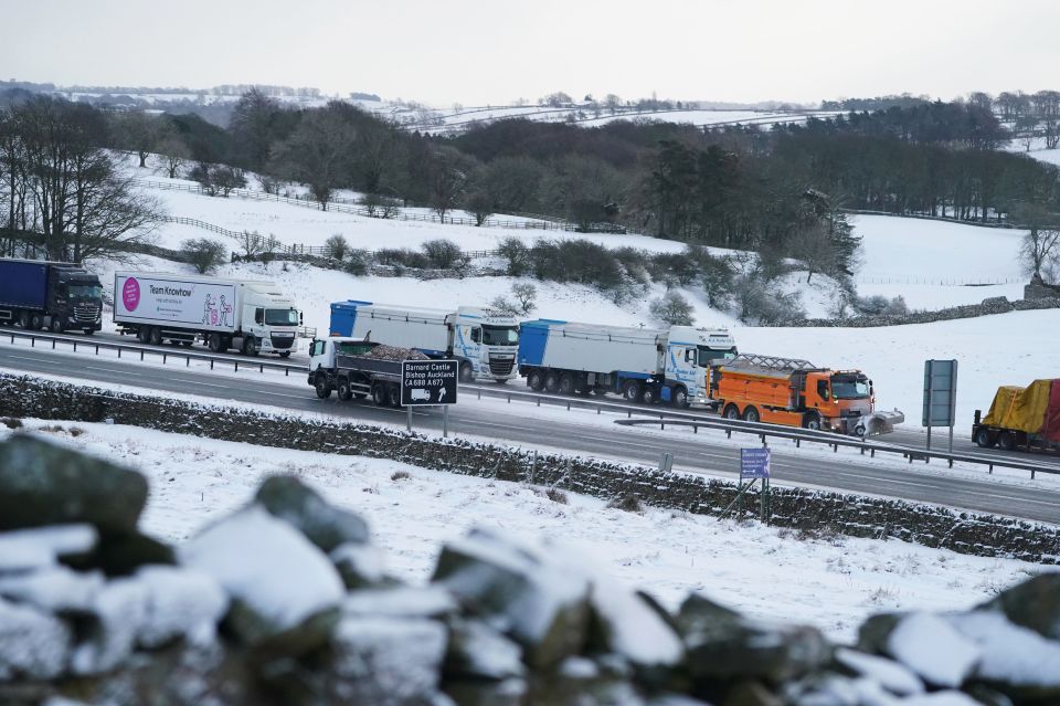 Lorries were forced to park up on the A66 near Bowes in County Durham after the road shut