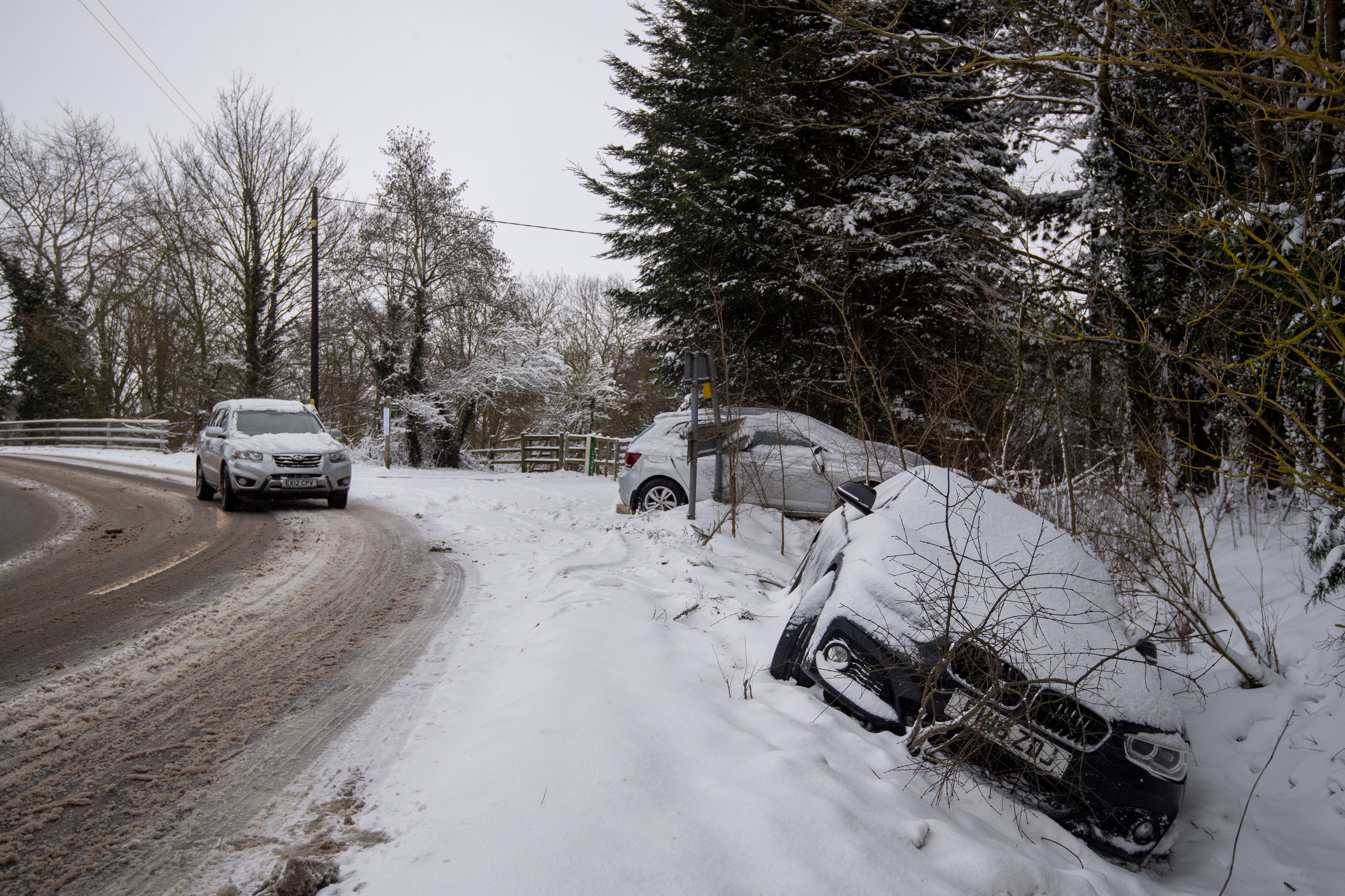 Suffolk has been particularly badly-hit, with drivers leaving their cars at the side of the road in Needham Market