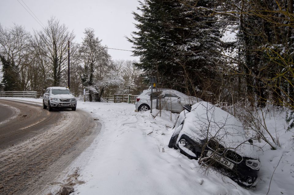 Suffolk has been particularly badly-hit, with drivers leaving their cars at the side of the road in Needham Market