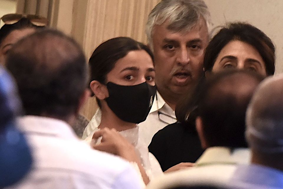 British Bollywood actress Alia Bhatt at the funeral of her boyfriend's uncle Rajiv Kapoor