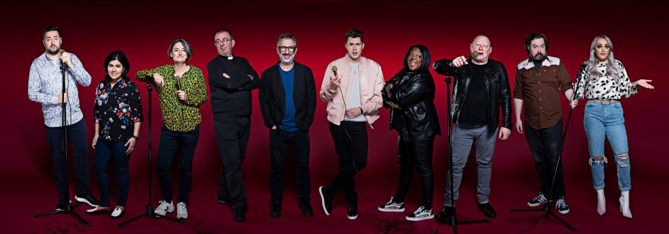 The cast of the Channel 4 charity show Stand Up And Deliver