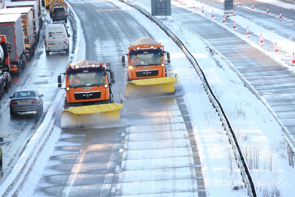 An air ambulance landed on a stretch of the M20 this afternoon after three lorries crashed in the snow and ice between Ashford and Maidstone