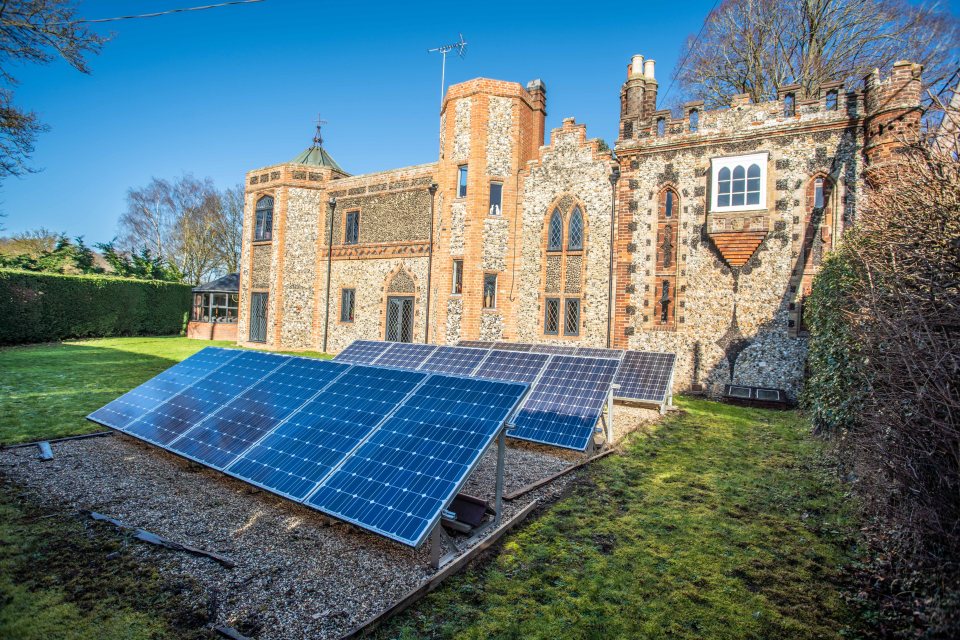 There are solar panels in the garden