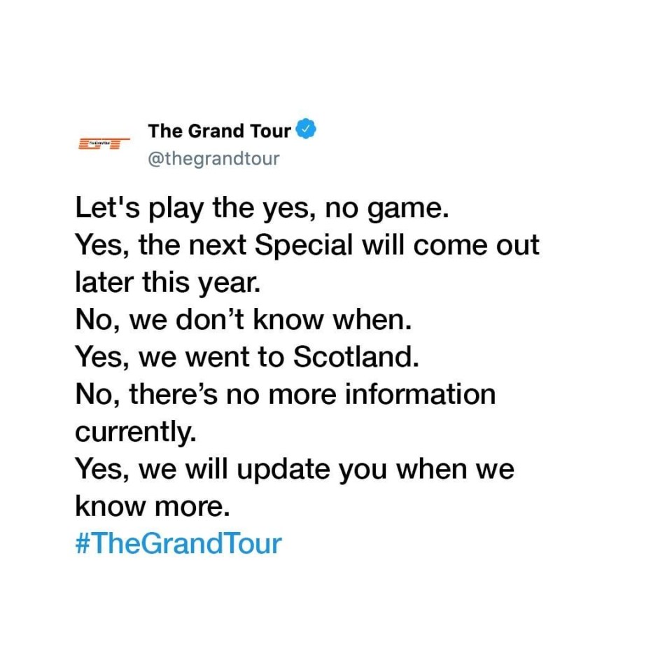 The Grand Tour Instagram page teased fans with a message about the new Scotland special