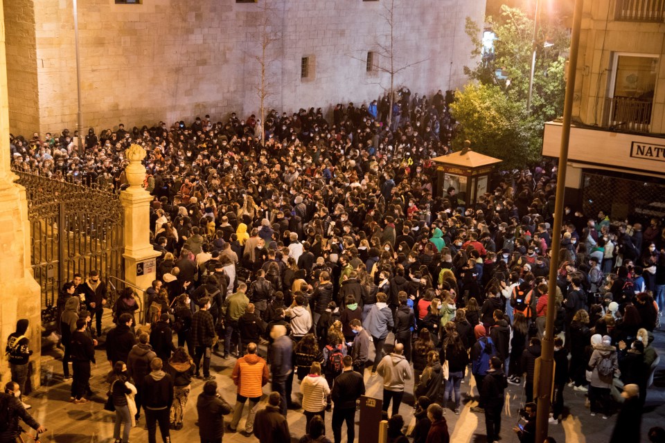 A large crowd also gathered to protest in Lleida, Hasel's home town