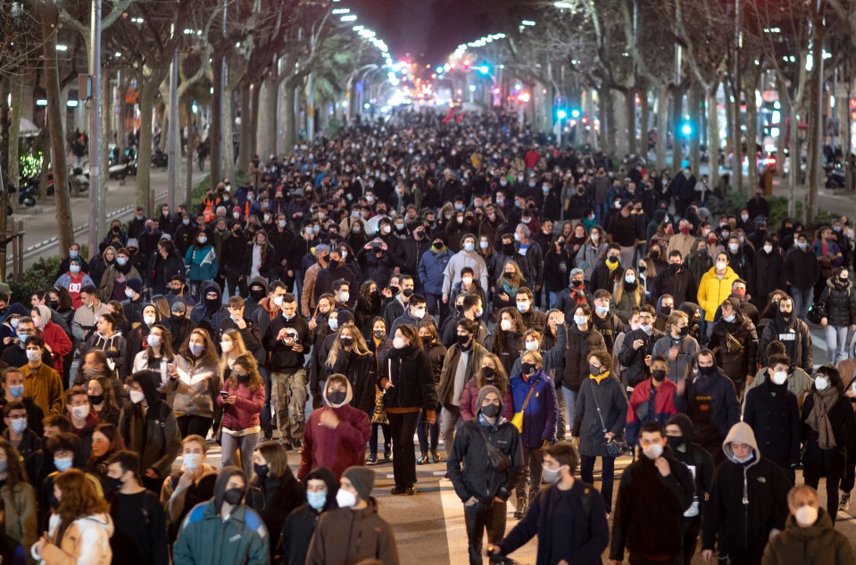 Thousands of supporters marched in protest in Barcelona