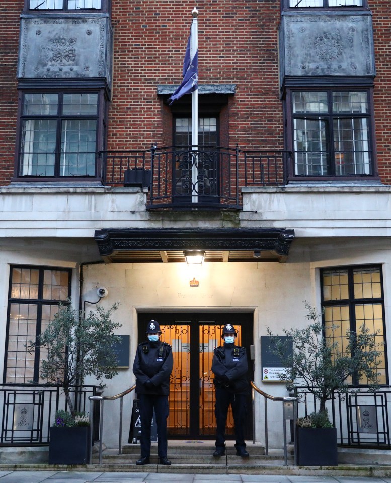 Cops stand guard outside London’s King Edward VII Hospital