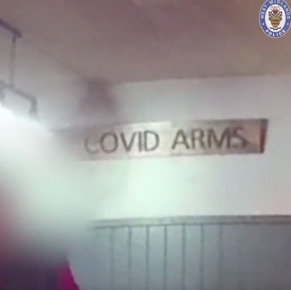 The video shows cops busting illegal gatherings such as one held at the home-made 'Covid Arms'